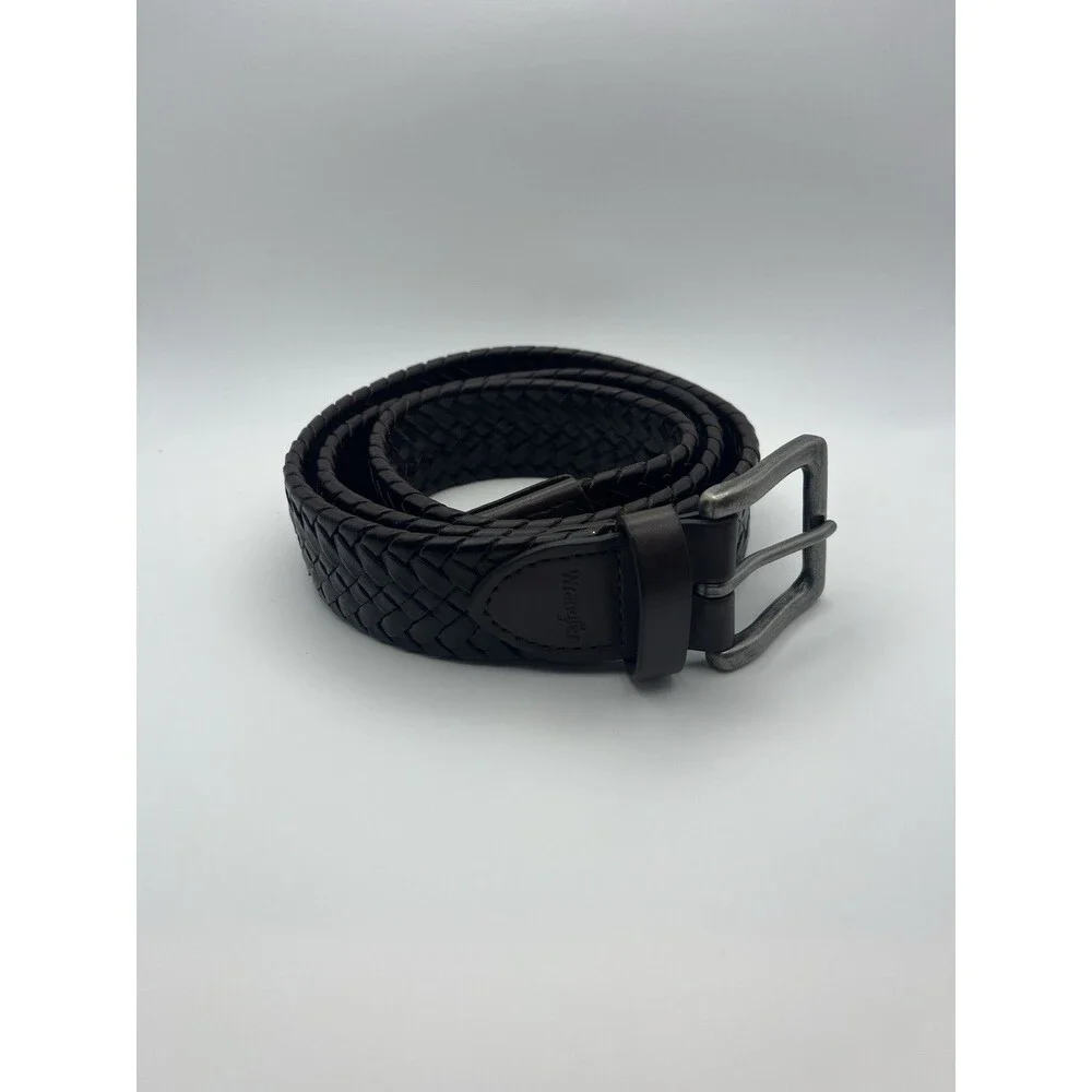 Wrangler Woven Leather‎ Belt Dark Brown Mens Adjustable 38